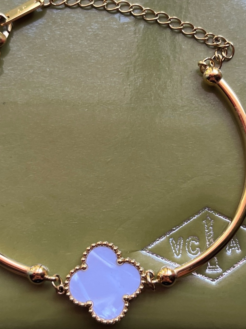Van Cleef & Arpels Gold Bracelet with Lavender Alhambra Motif